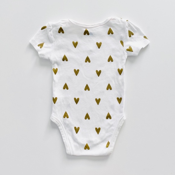 Baby Girls Glitter Gold Heart Short Sleeve Onesie - Picture 3 of 5
